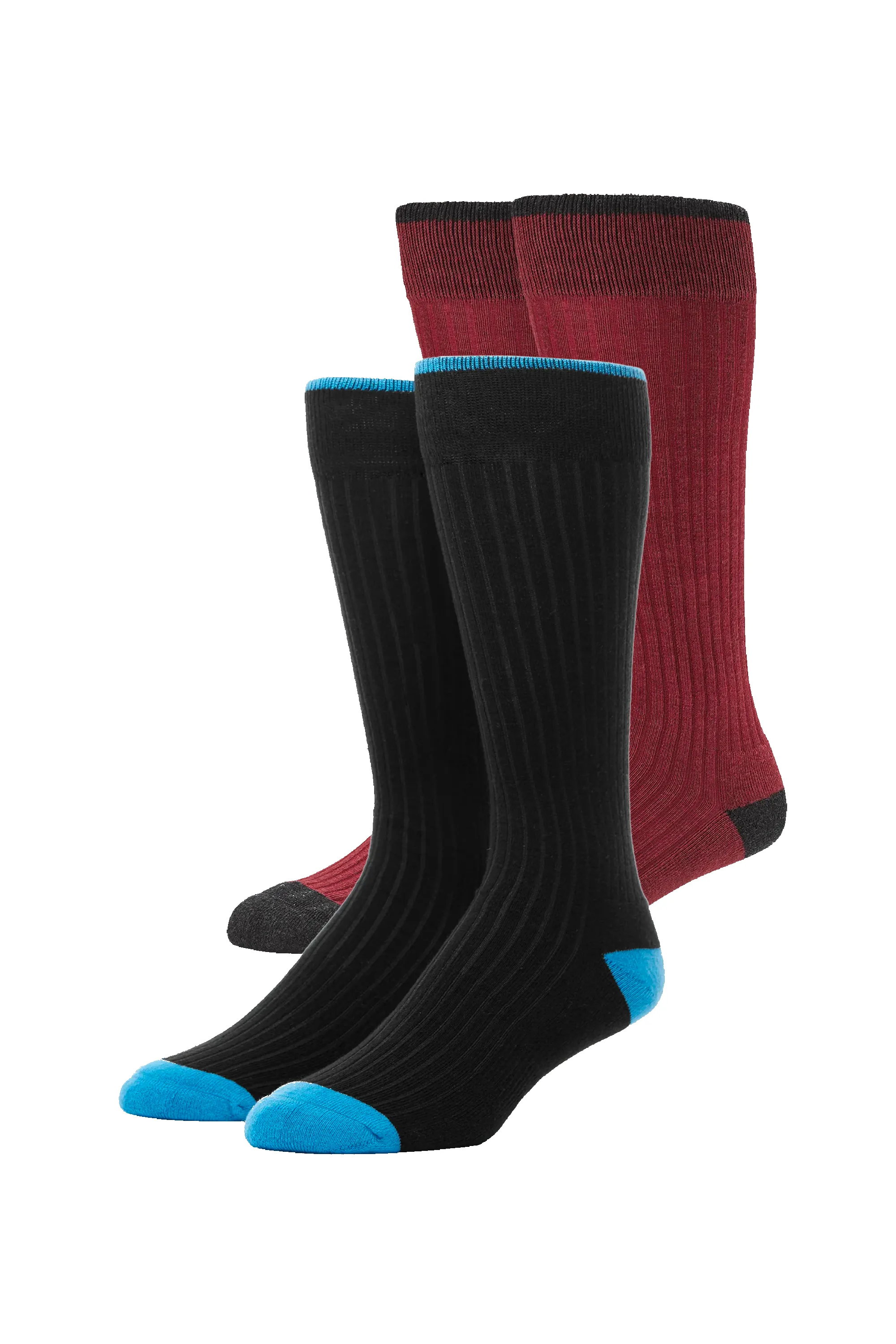 2-Pack Everyday Extended Crew Socks True Black / Crimson Heather sold by Mack Weldon