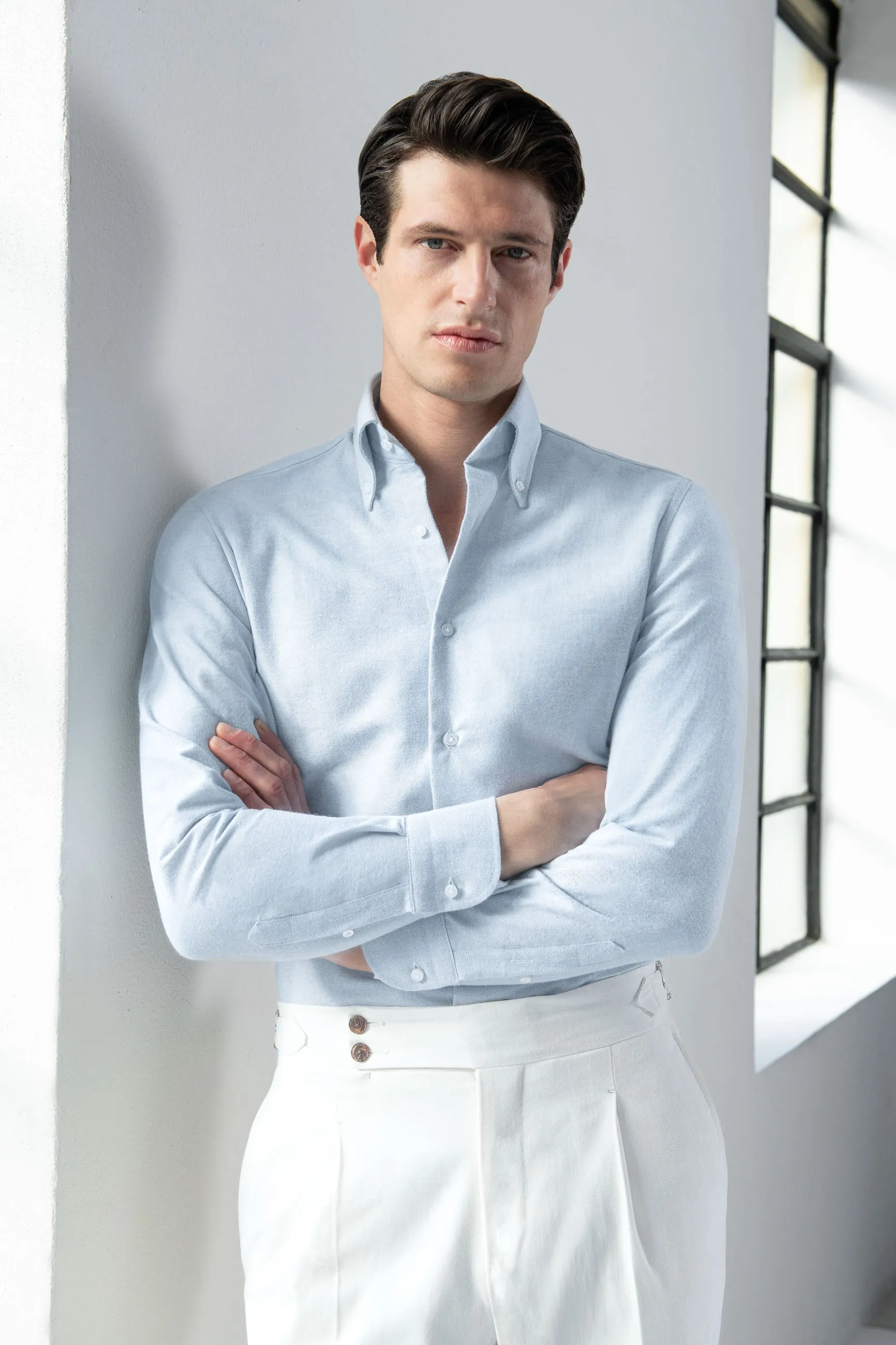 Water green soft oxford button down shirt - Made In Italy sold by Pini Parma