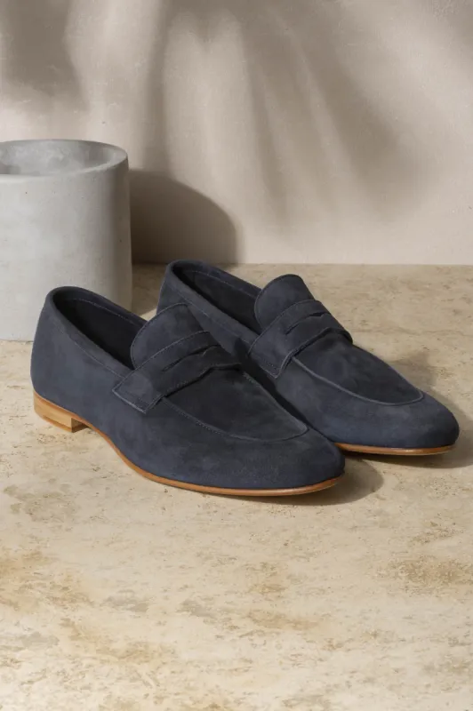 Blue soft penny loafers - Made In Italy sold by Pini Parma
