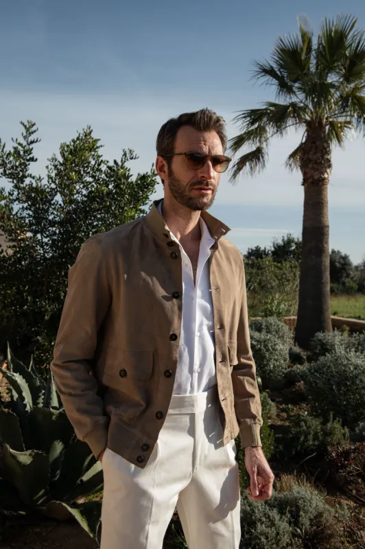 Beige soft suede Nuvola jacket – Made in Italy sold by Pini Parma