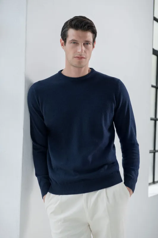 Blue cashmere round neck – Made in italy sold by Pini Parma