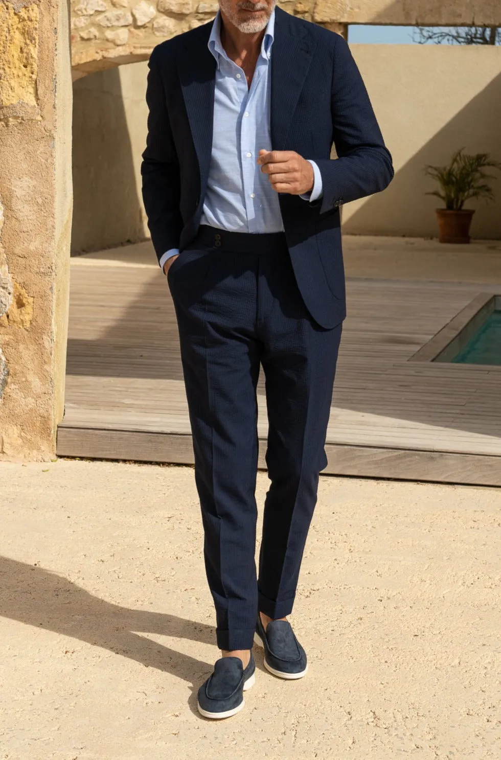 Blue wool and silk seersucker suit - Made in Italy sold by Pini Parma product image thumbnail 3