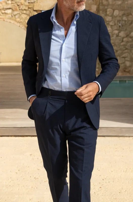Blue seersucker suit in Loro Piana fabric - Made in Italy sold by Pini Parma