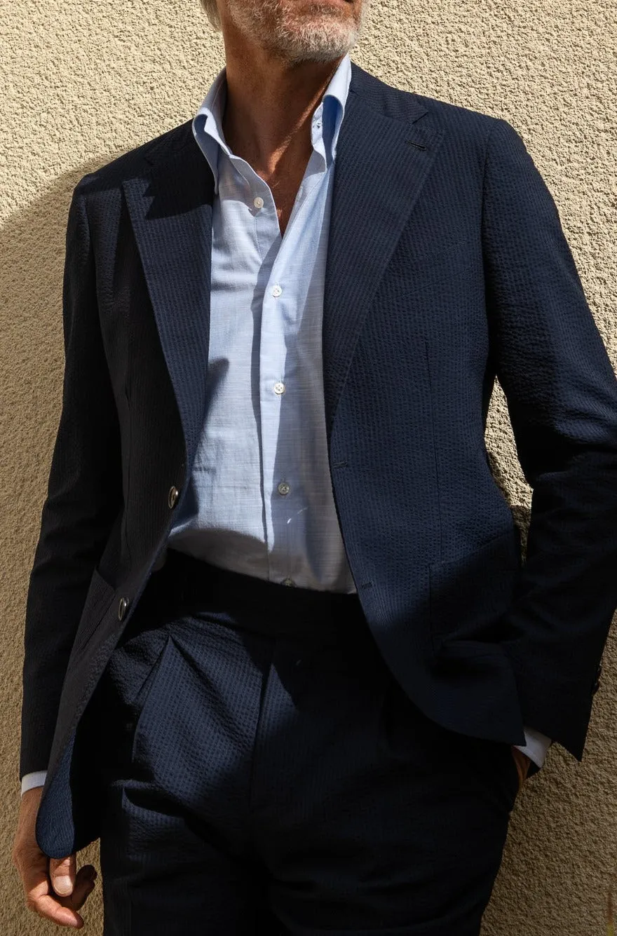 Blue wool and silk seersucker suit - Made in Italy sold by Pini Parma product image thumbnail 2