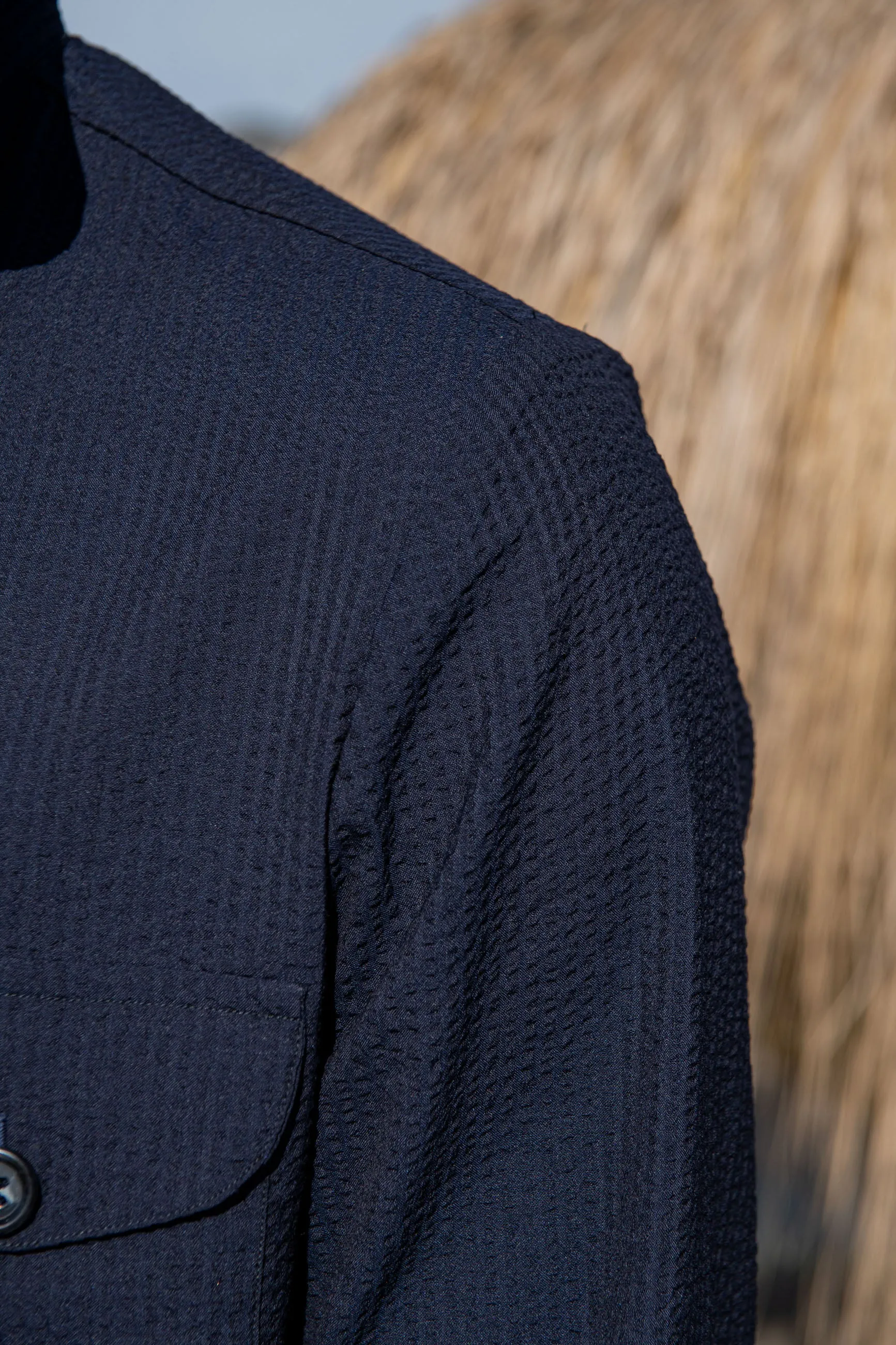 Blue Safari Jacket in Loro Piana seersucker – Made in Italy sold by Pini Parma product image thumbnail 4