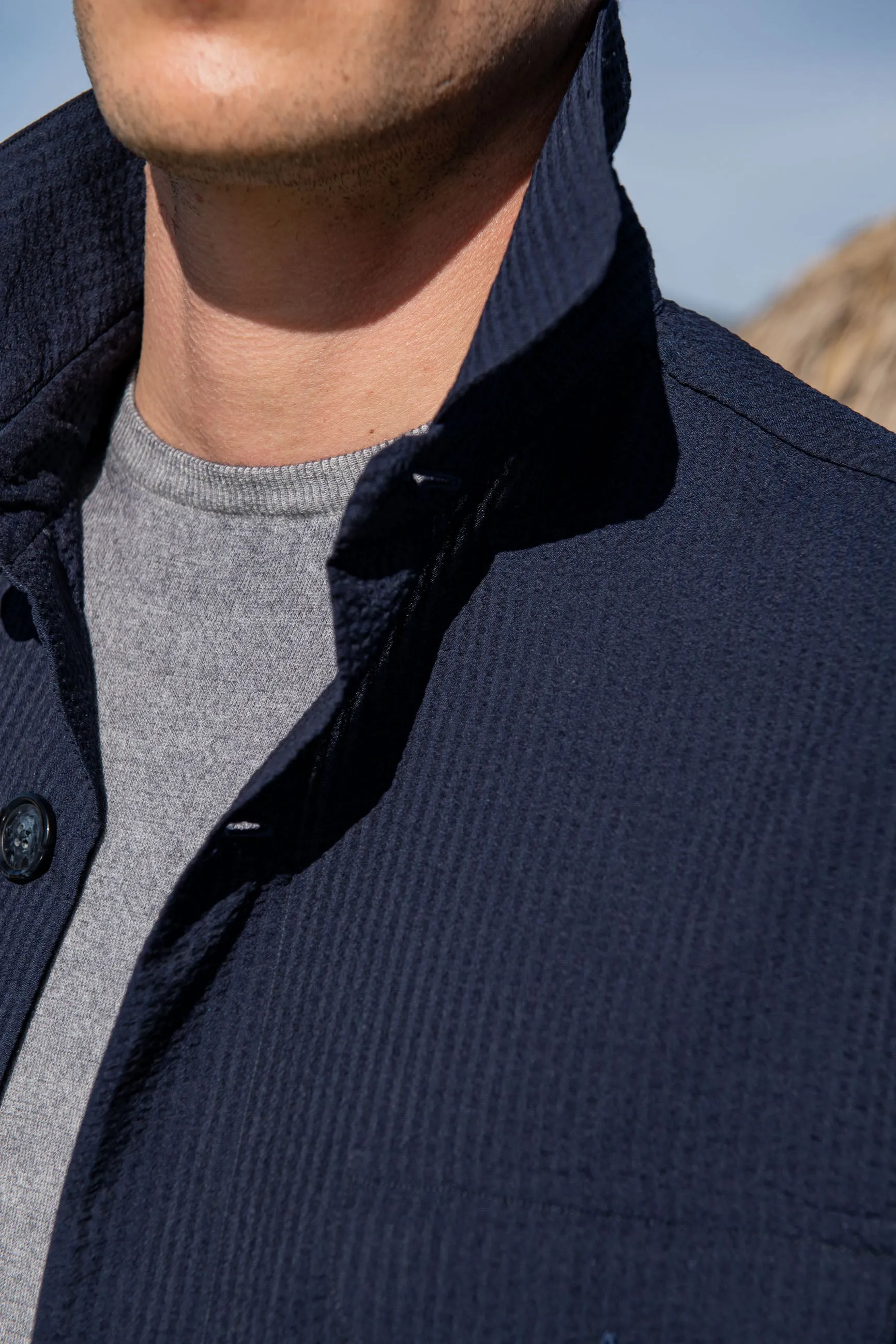 Blue Safari Jacket in Loro Piana seersucker – Made in Italy sold by Pini Parma product image thumbnail 3