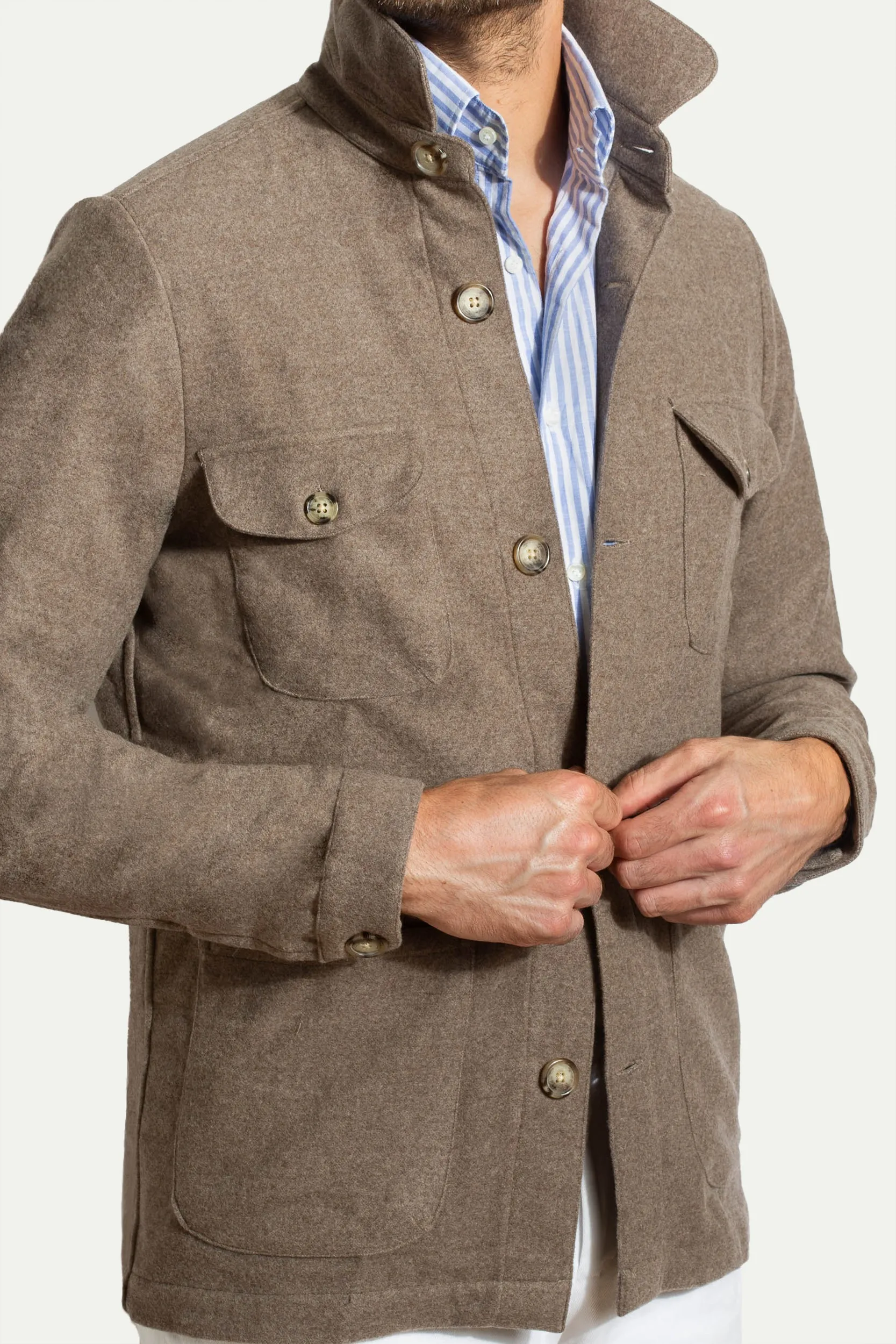 Taupe Safari Jacket flannel Super 180s – Made in Italy sold by Pini Parma product image thumbnail 3