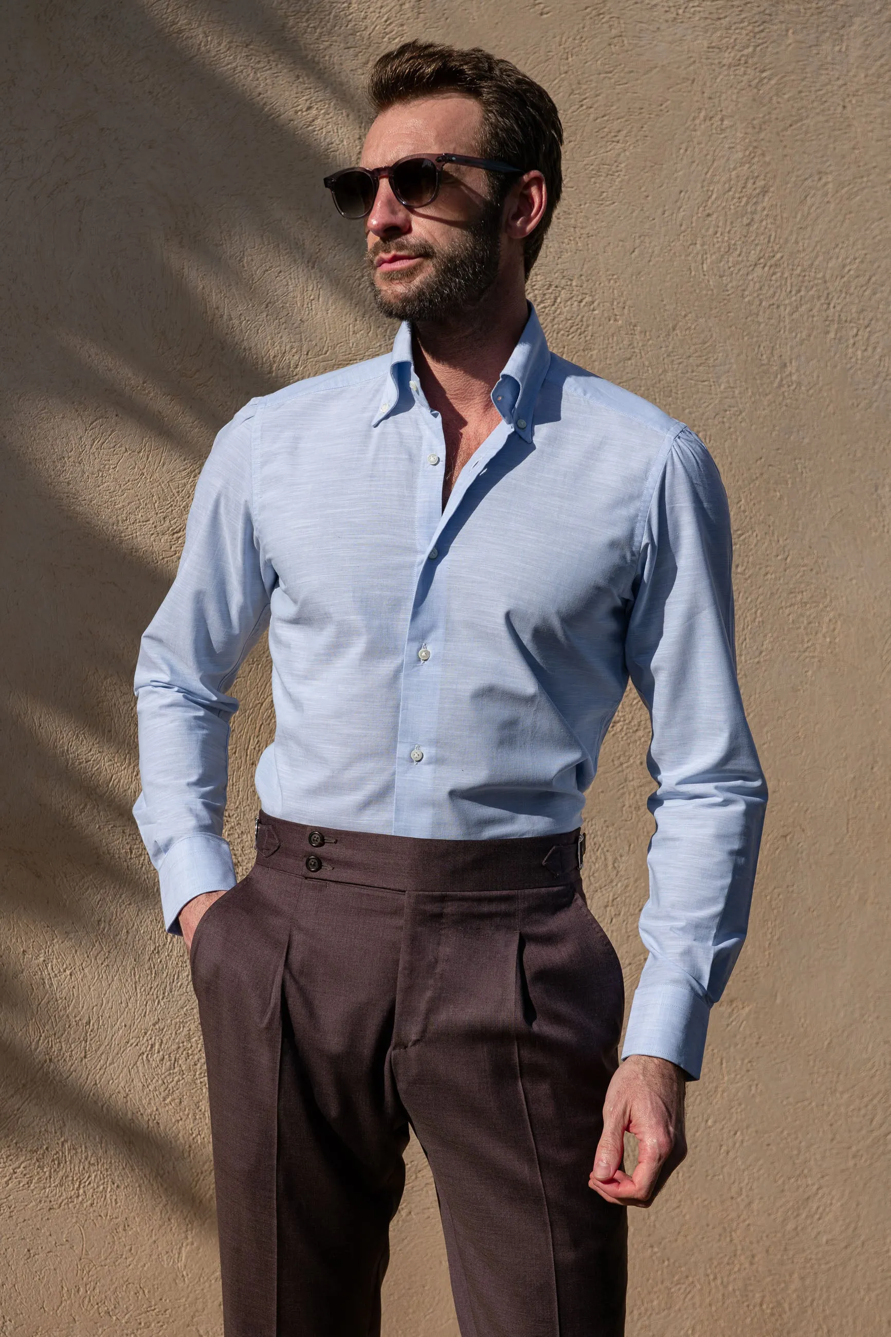 Light blue bamboo button-down shirt "Sartoriale collection" - Made In Italy sold by Pini Parma