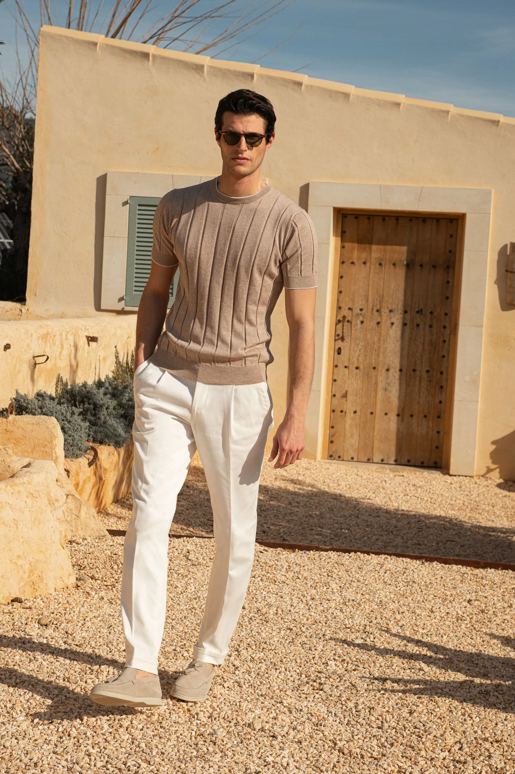 Taupe ribbed t-shirt - Made in Italy sold by Pini Parma product image thumbnail 2