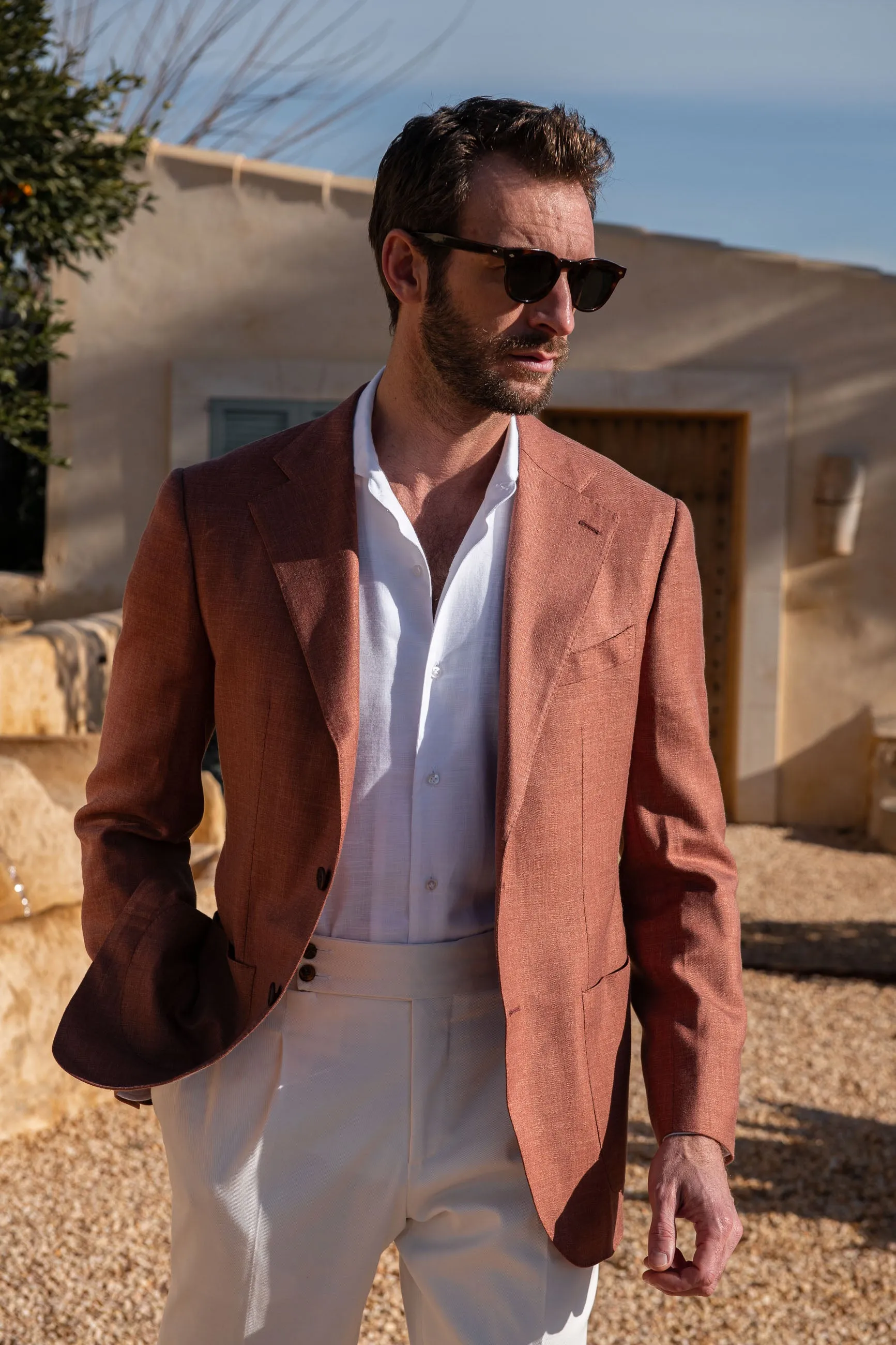 Rusty wool linen and silk jacket - Made in Italy sold by Pini Parma