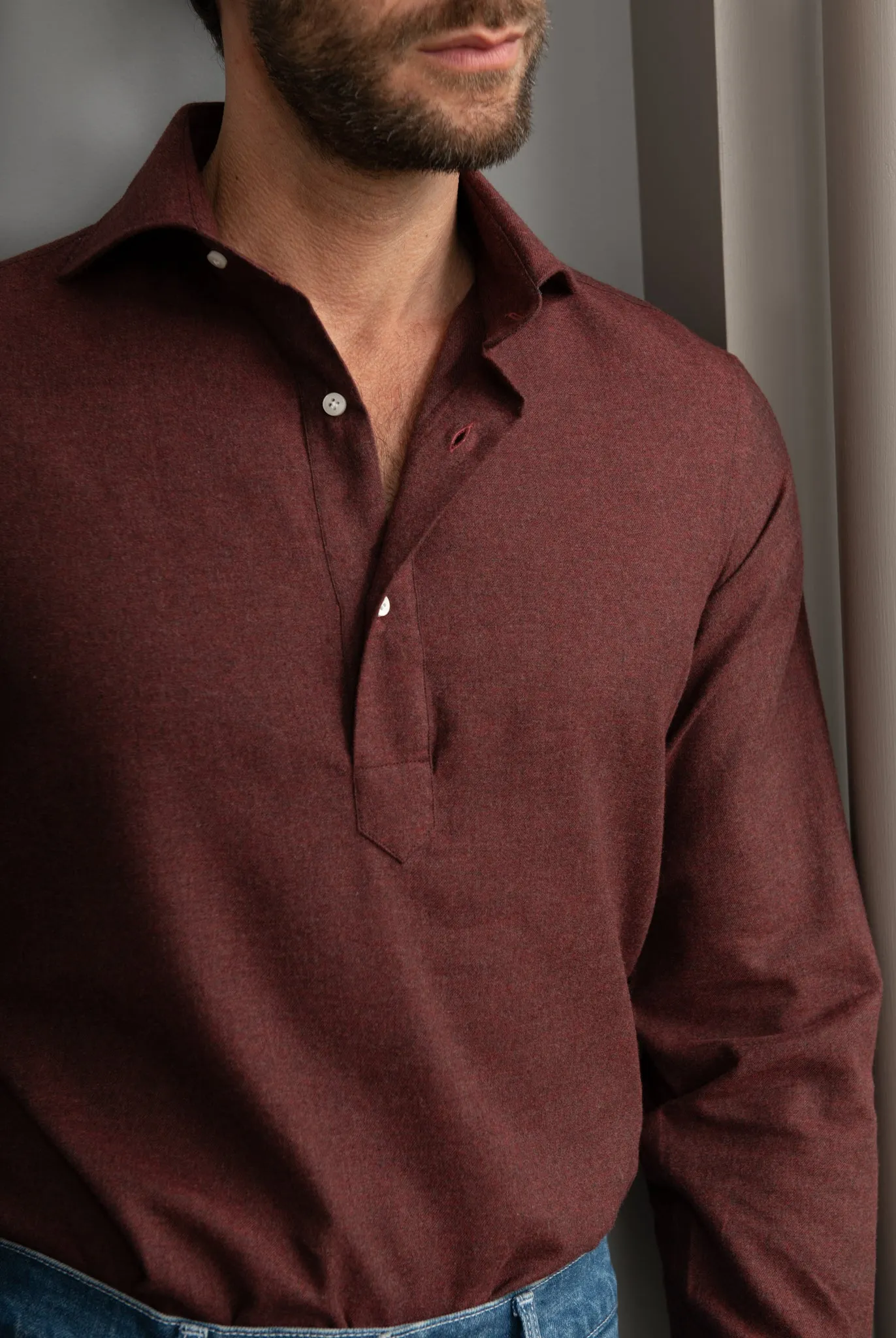 Bordeaux Popover Shirt - Flannel Touch - Made in Italy sold by Pini Parma product image thumbnail 4