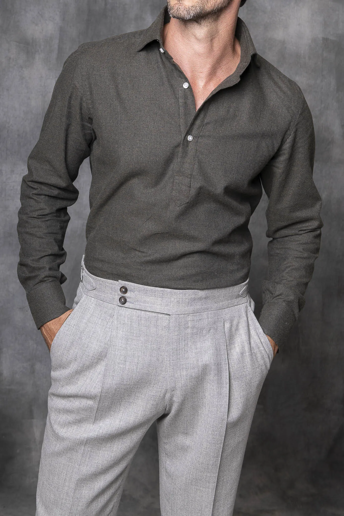 Green Popover Shirt - Flannel Touch - Made in Italy sold by Pini Parma product image thumbnail 2