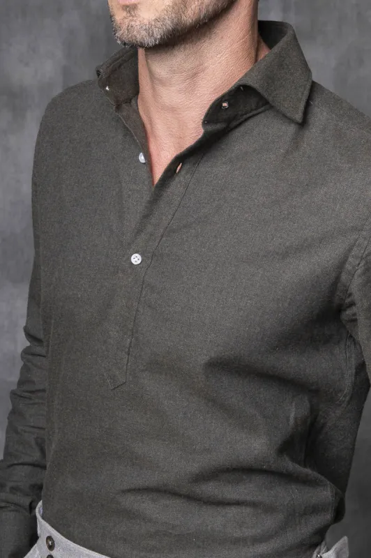 Green Popover Shirt - Flannel Touch - Made in Italy sold by Pini Parma