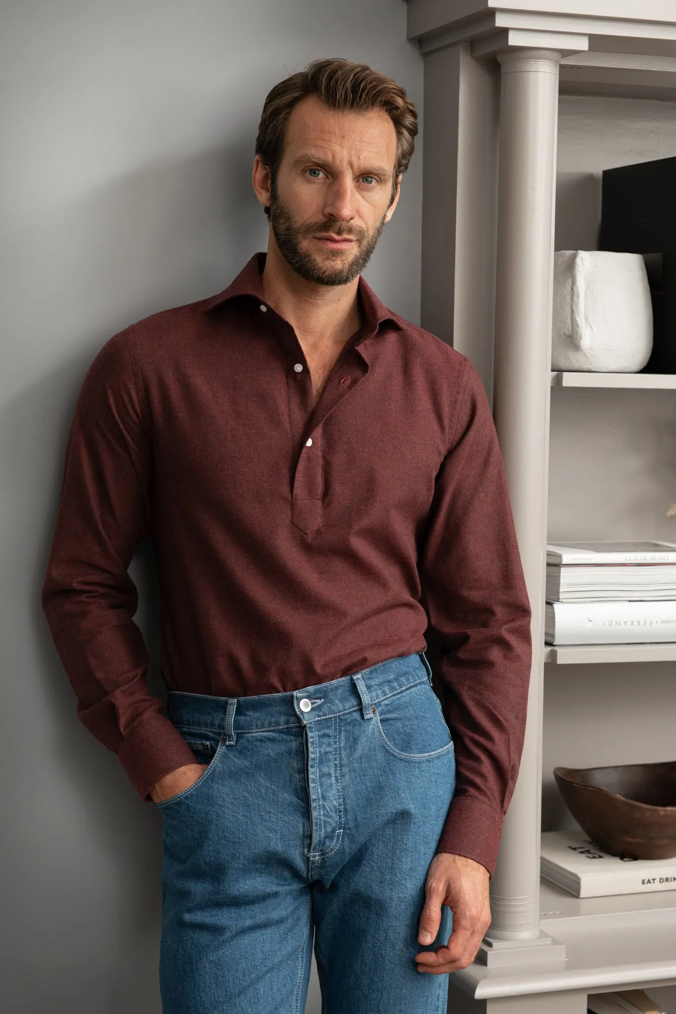 Bordeaux Popover Shirt - Flannel Touch - Made in Italy sold by Pini Parma