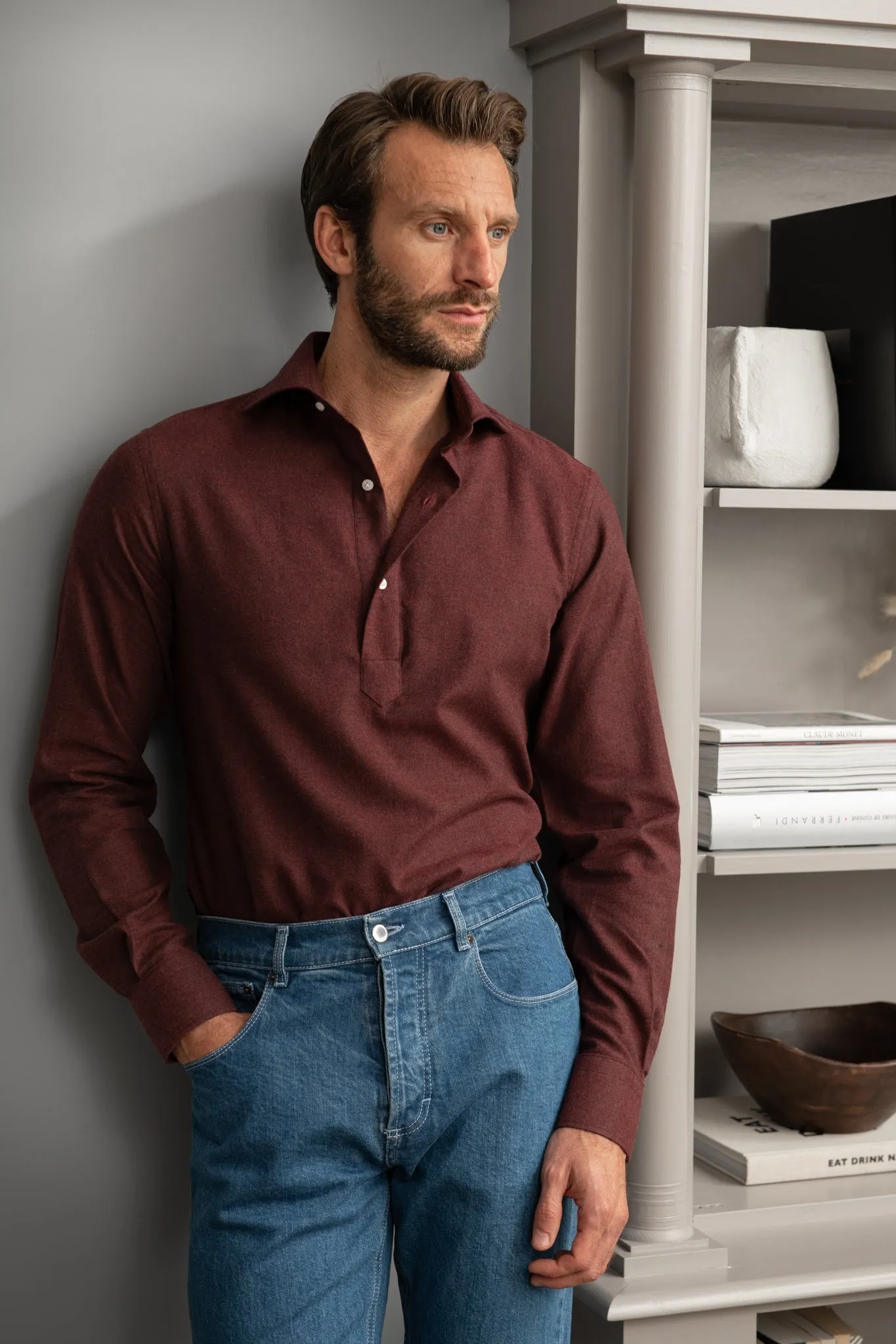 Bordeaux Popover Shirt - Flannel Touch - Made in Italy sold by Pini Parma product image thumbnail 3