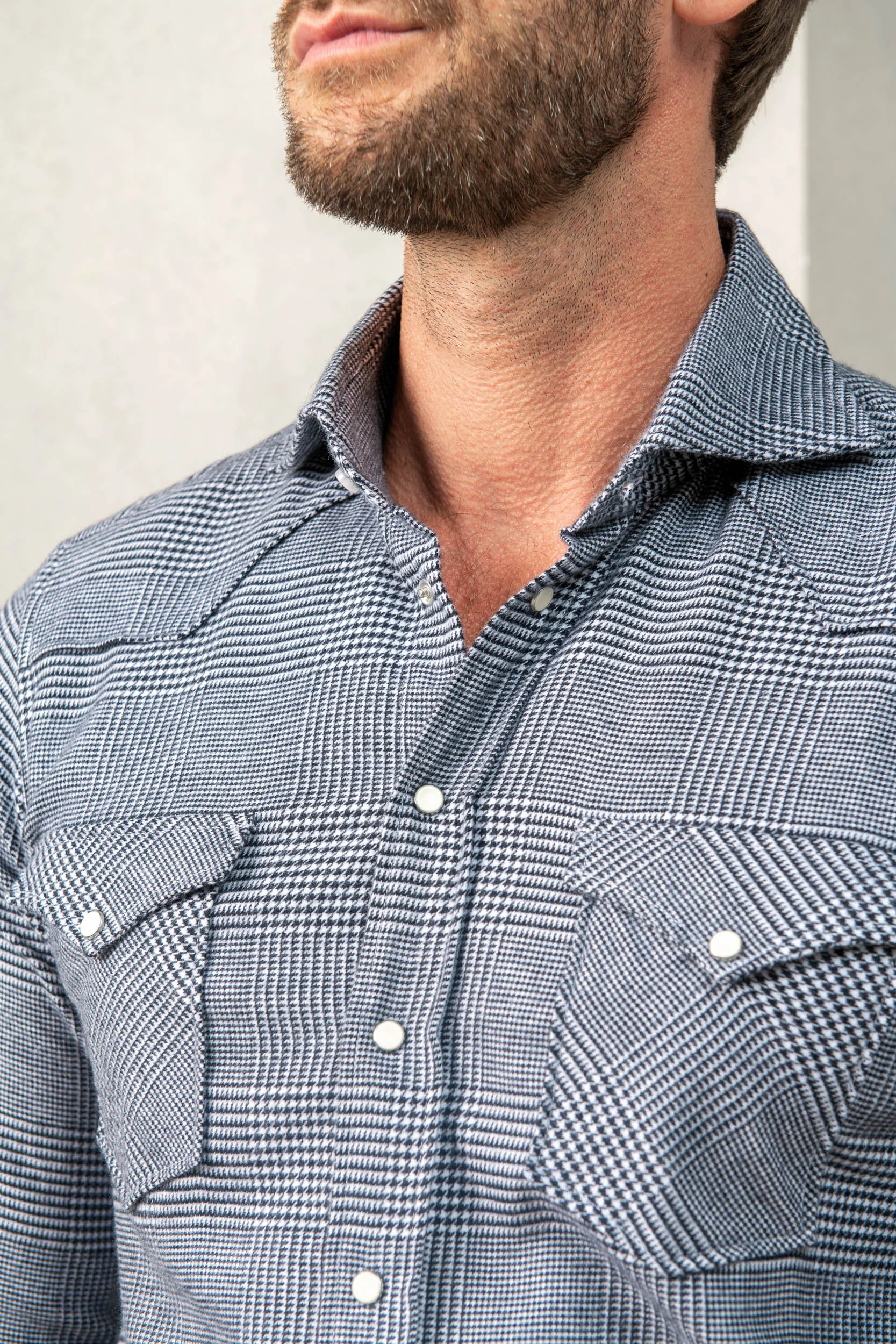 Blue Prince of Wales western shirt - Made in Italy sold by Pini Parma product image thumbnail 3