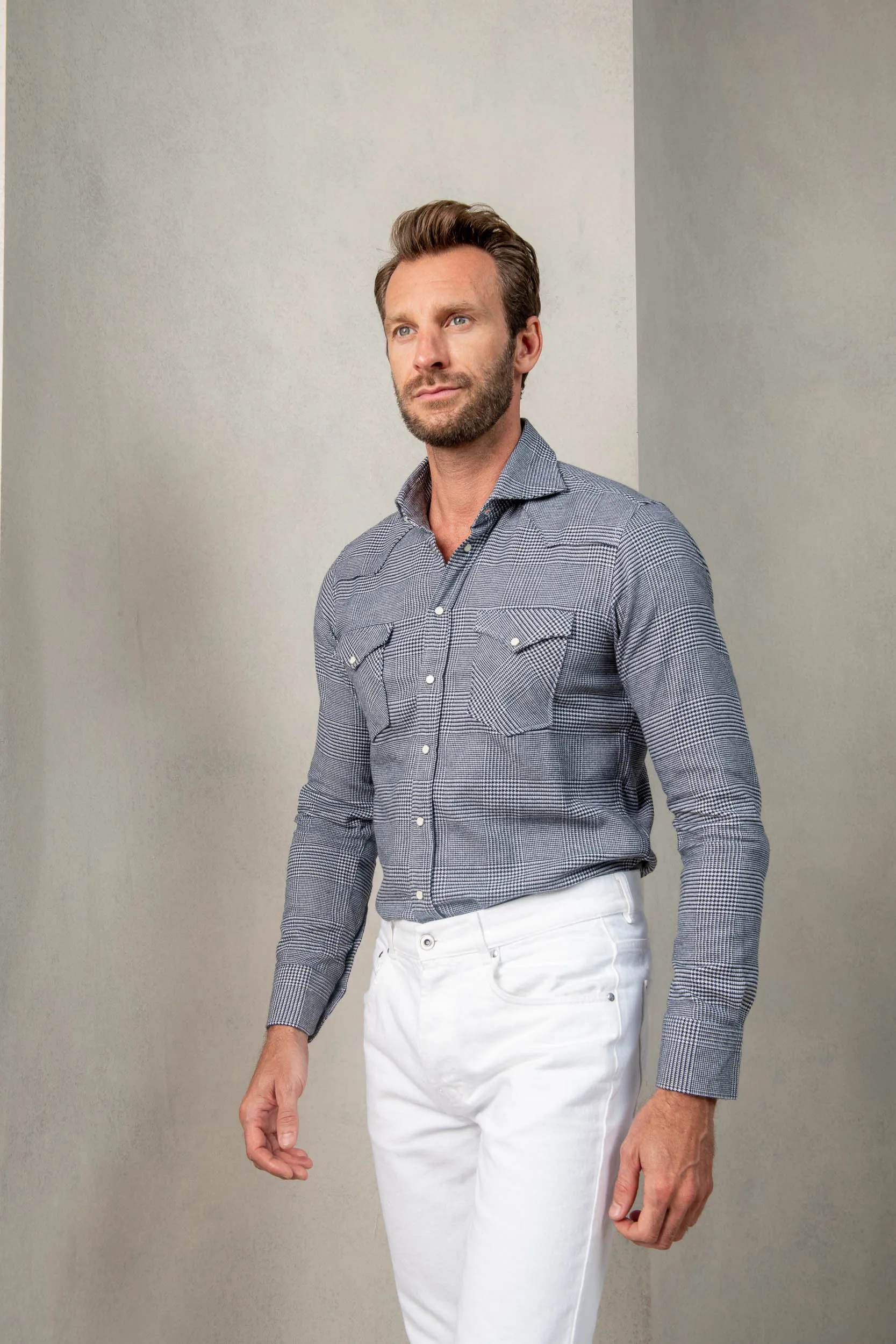 Blue Prince of Wales western shirt - Made in Italy sold by Pini Parma product image thumbnail 2