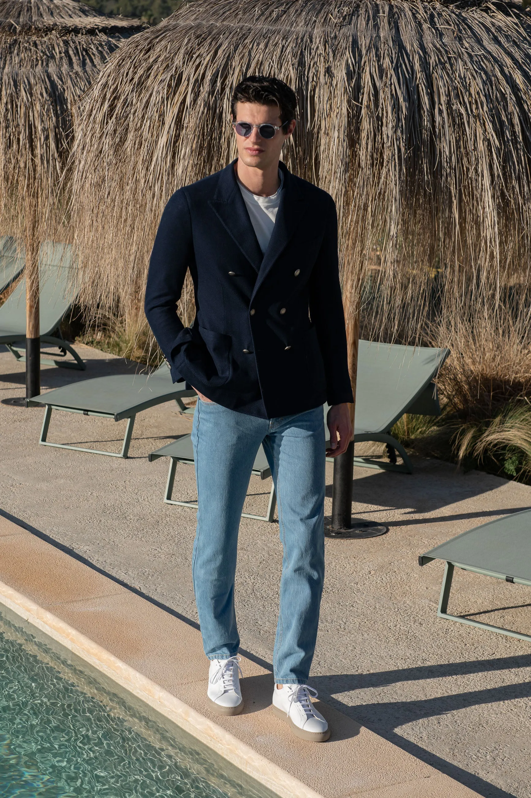 Navy double breasted jersey jacket - Made in Italy sold by Pini Parma product image thumbnail 3