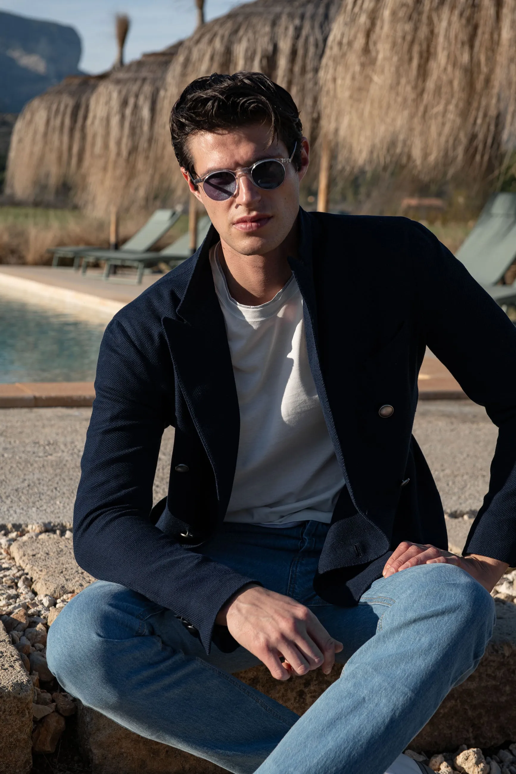 Navy double breasted jersey jacket - Made in Italy sold by Pini Parma product image thumbnail 2