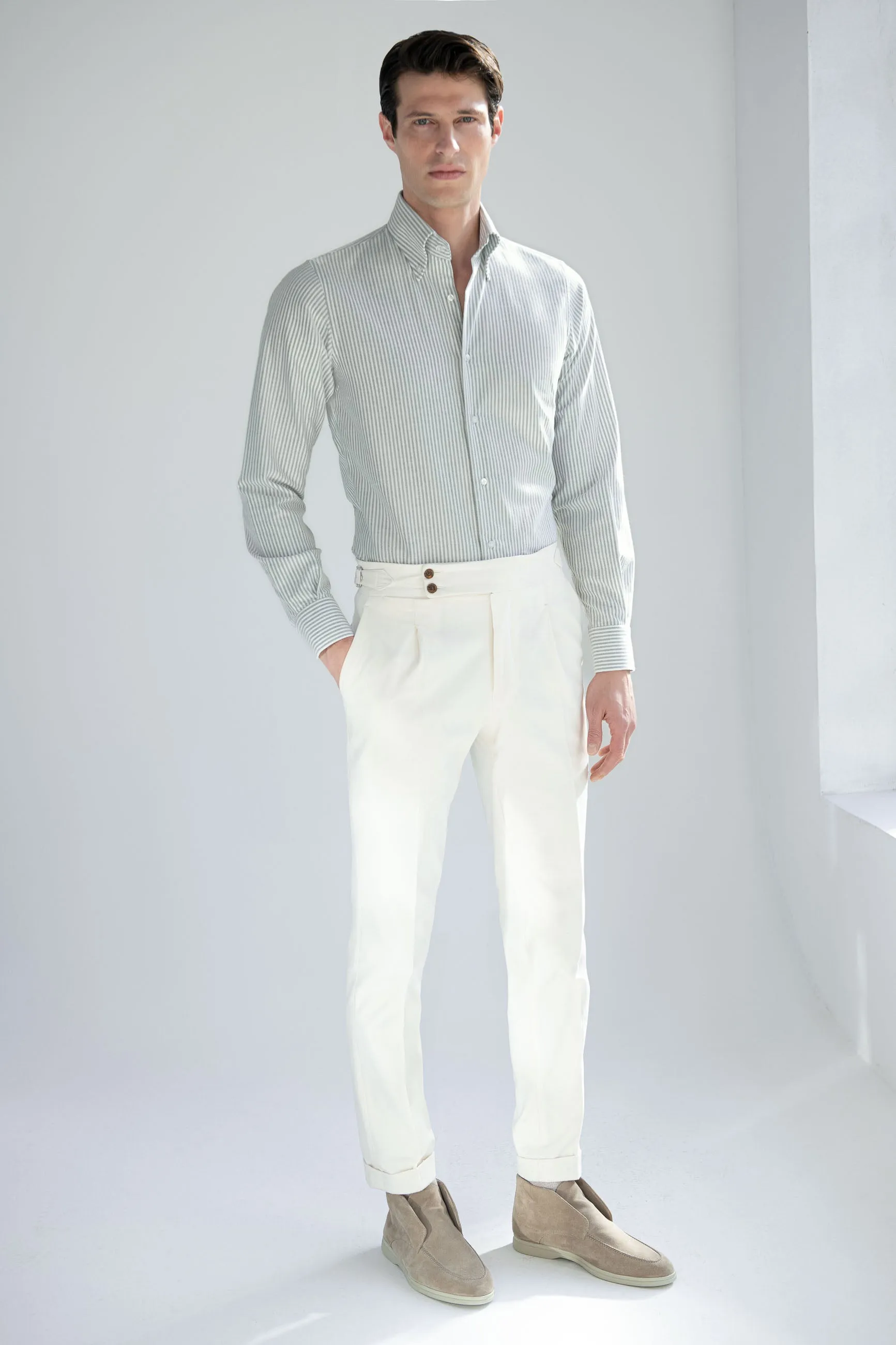 Green striped soft oxford button down shirt - Made In Italy sold by Pini Parma product image thumbnail 3