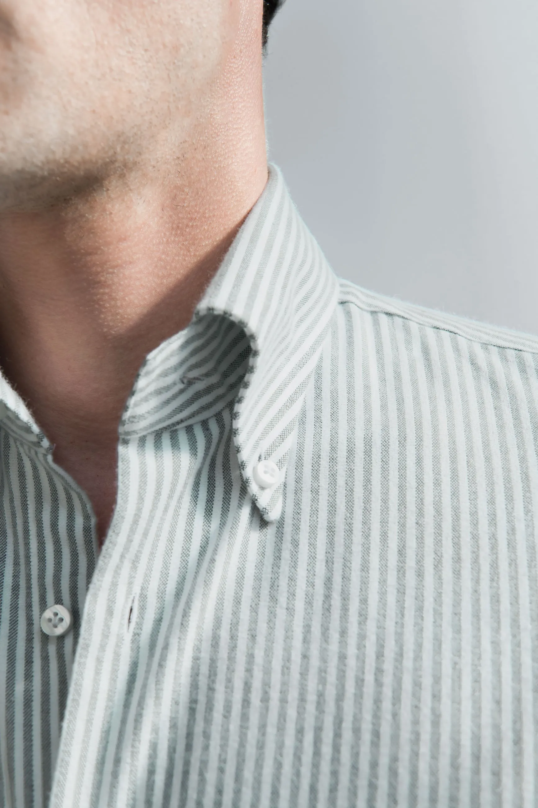 Green striped soft oxford button down shirt - Made In Italy sold by Pini Parma product image thumbnail 2