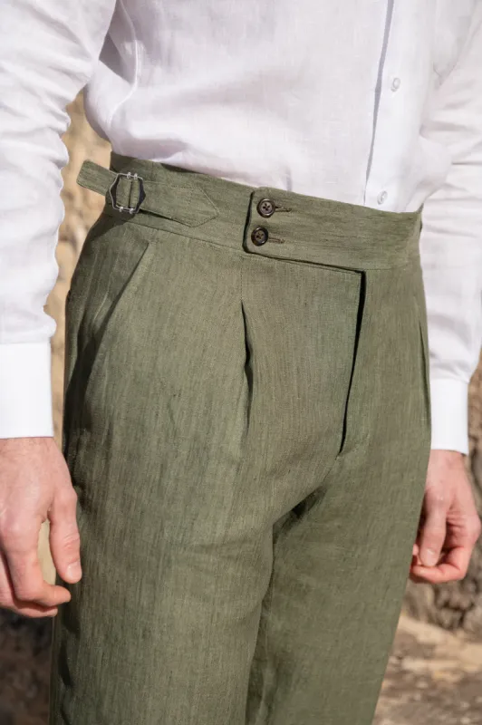 Green linen trousers "Soragna Capsule Collection" - Made in Italy sold by Pini Parma