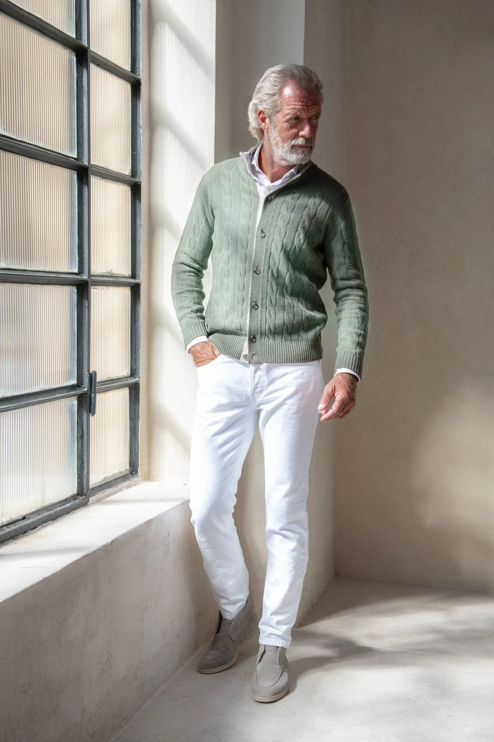 Sage cable knit cardigan – Made in Italy sold by Pini Parma product image thumbnail 3