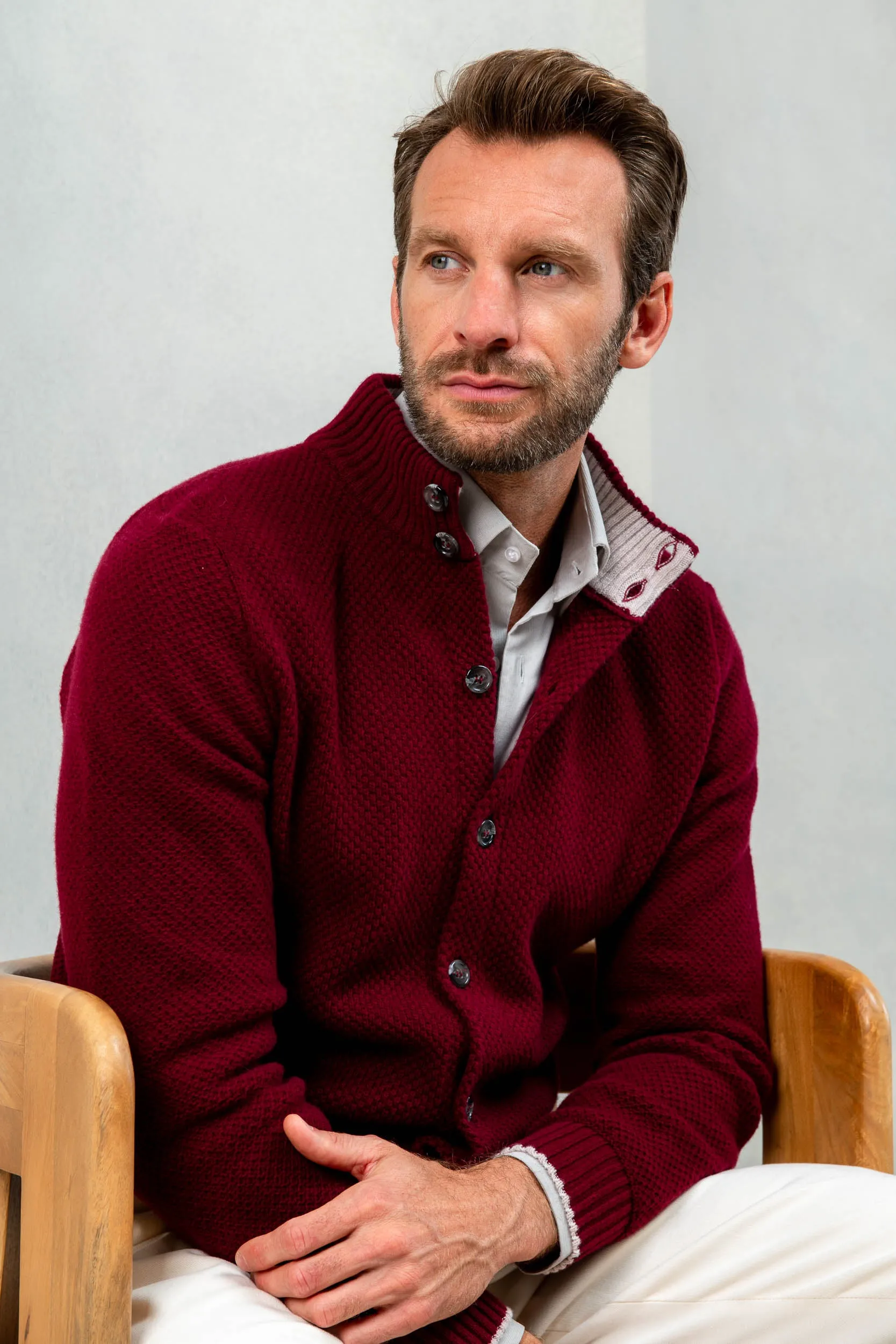 Bordeaux textured cashmere blend cardigan – Made in Italy sold by Pini Parma product image thumbnail 4