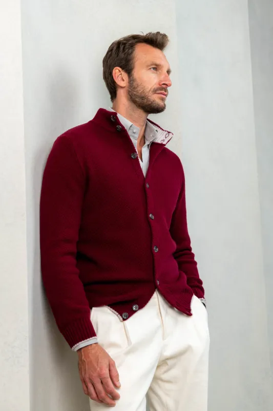 Bordeaux textured cashmere blend cardigan – Made in Italy sold by Pini Parma