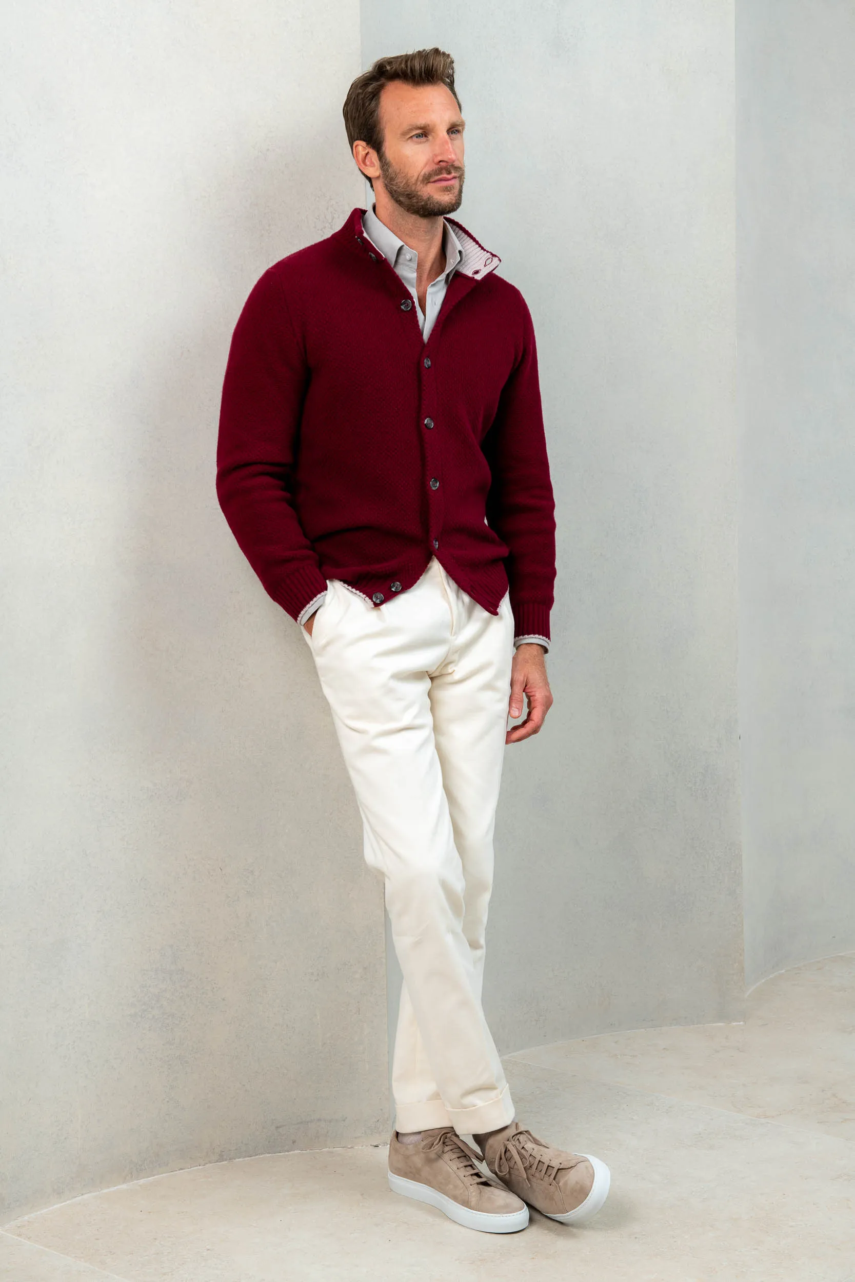 Bordeaux textured cashmere blend cardigan – Made in Italy sold by Pini Parma product image thumbnail 2