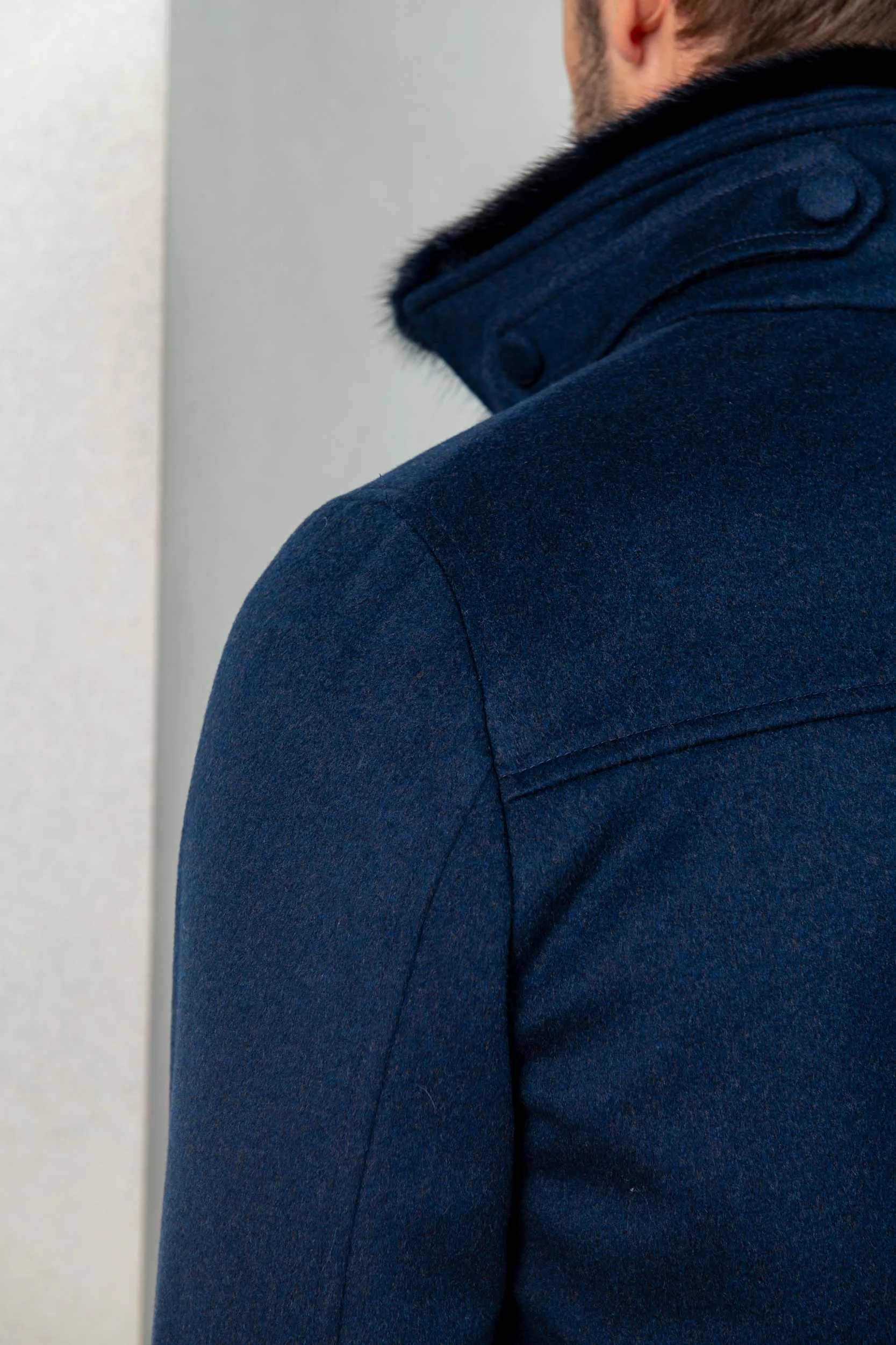 Blue short coat with removable shearling collar – Made in Italy sold by Pini Parma product image thumbnail 5