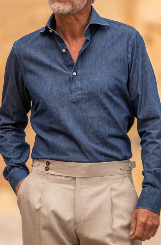 Denim popover shirt - Made in Italy sold by Pini Parma