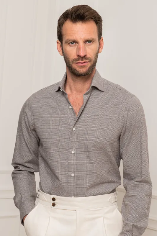 Taupe Prince of Wales shirt - Made in Italy sold by Pini Parma
