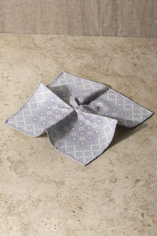 Light blue patterned reversible pocket square - Made in Italy sold by Pini Parma