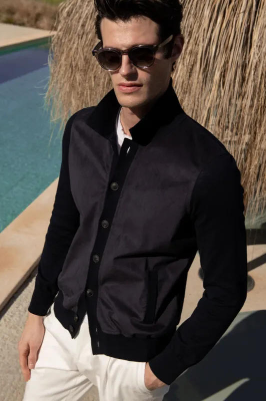 Blue alcantara polo shirt - Made in Italy sold by Pini Parma