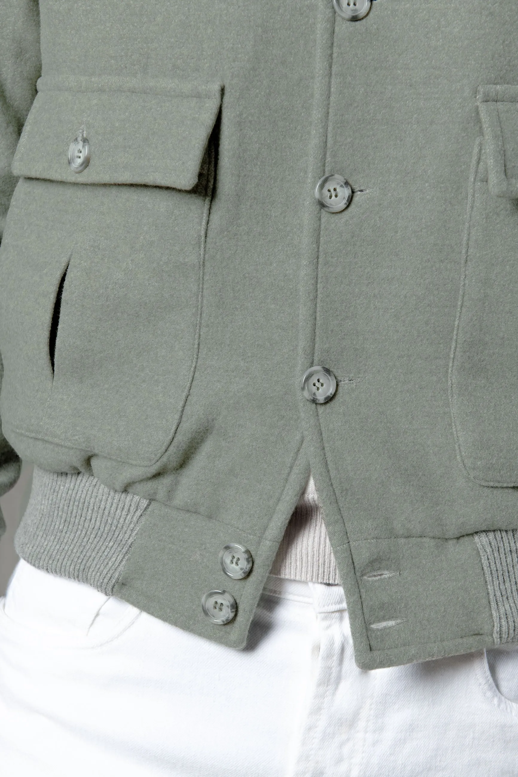 Sage Super 180's wool flannel bomber jacket – Made in Italy sold by Pini Parma product image thumbnail 2