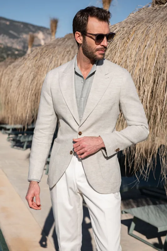 Stone herringbone linen jacket "Soragna Collection" - Made in Italy sold by Pini Parma