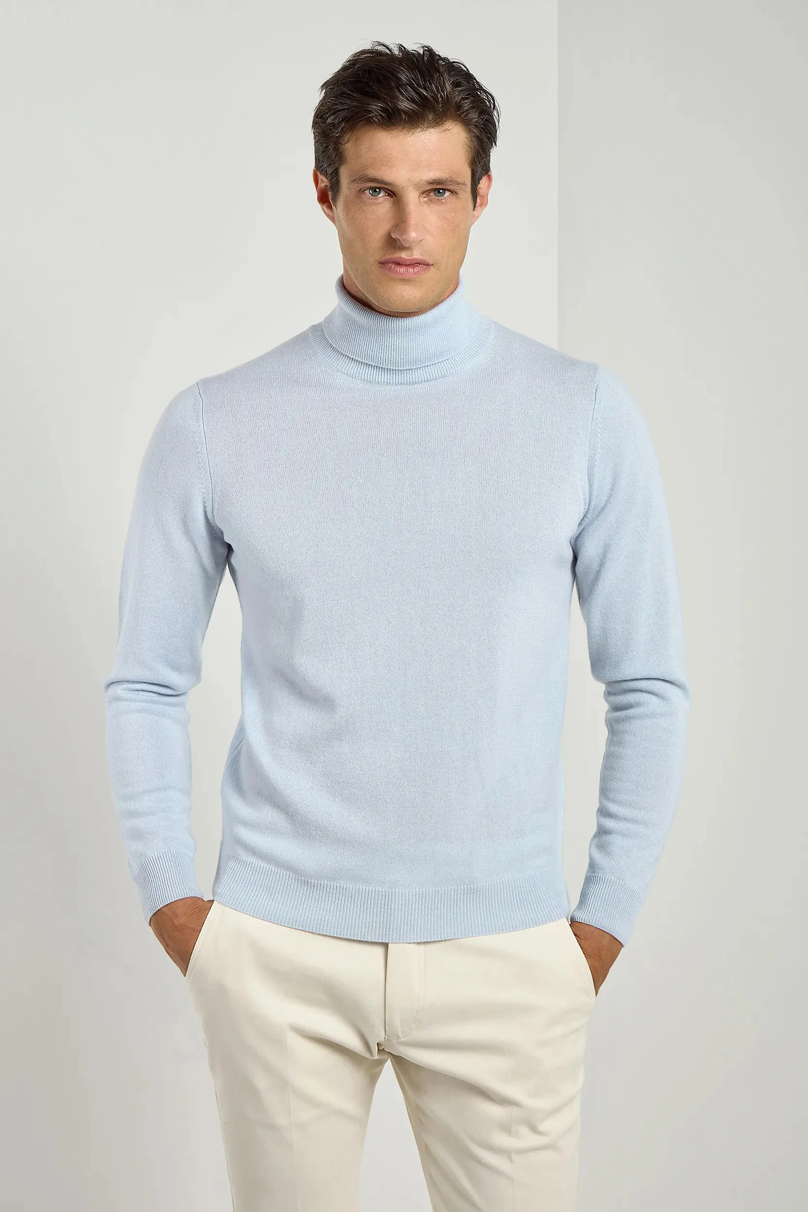 Light blue cashmere turtleneck – Made in italy sold by Pini Parma
