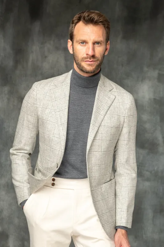 Light Grey Prince of Wales Jacket - Made in Italy sold by Pini Parma