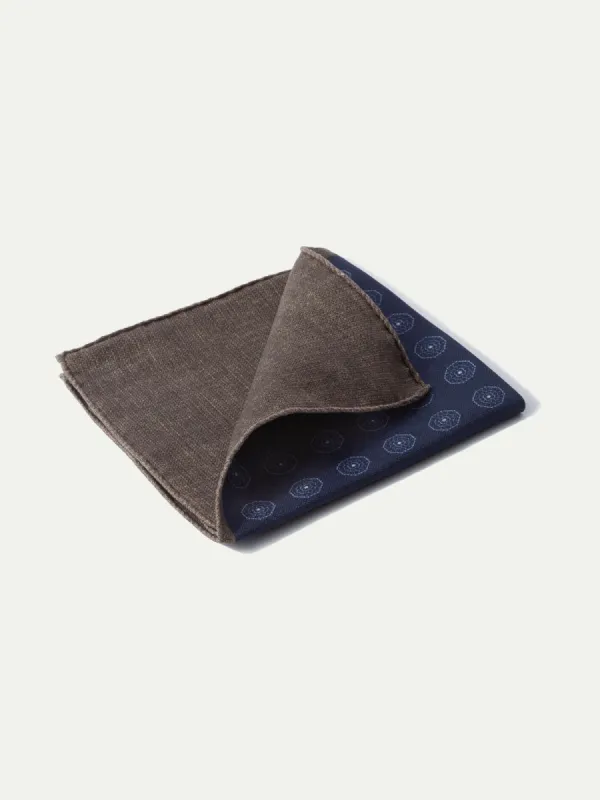 Blue and brown reversible pocket square - Made in Italy sold by Pini Parma