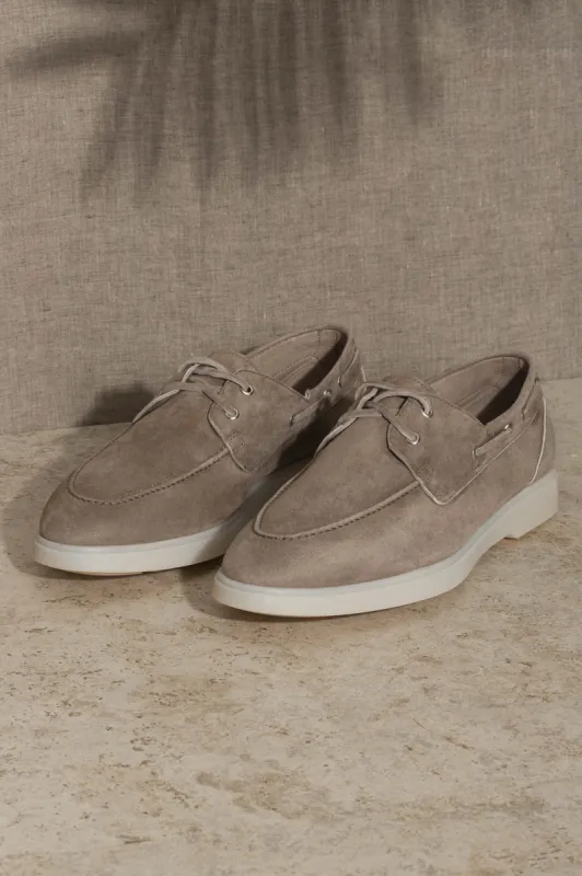 Taupe suede boat shoes - Made In Italy sold by Pini Parma