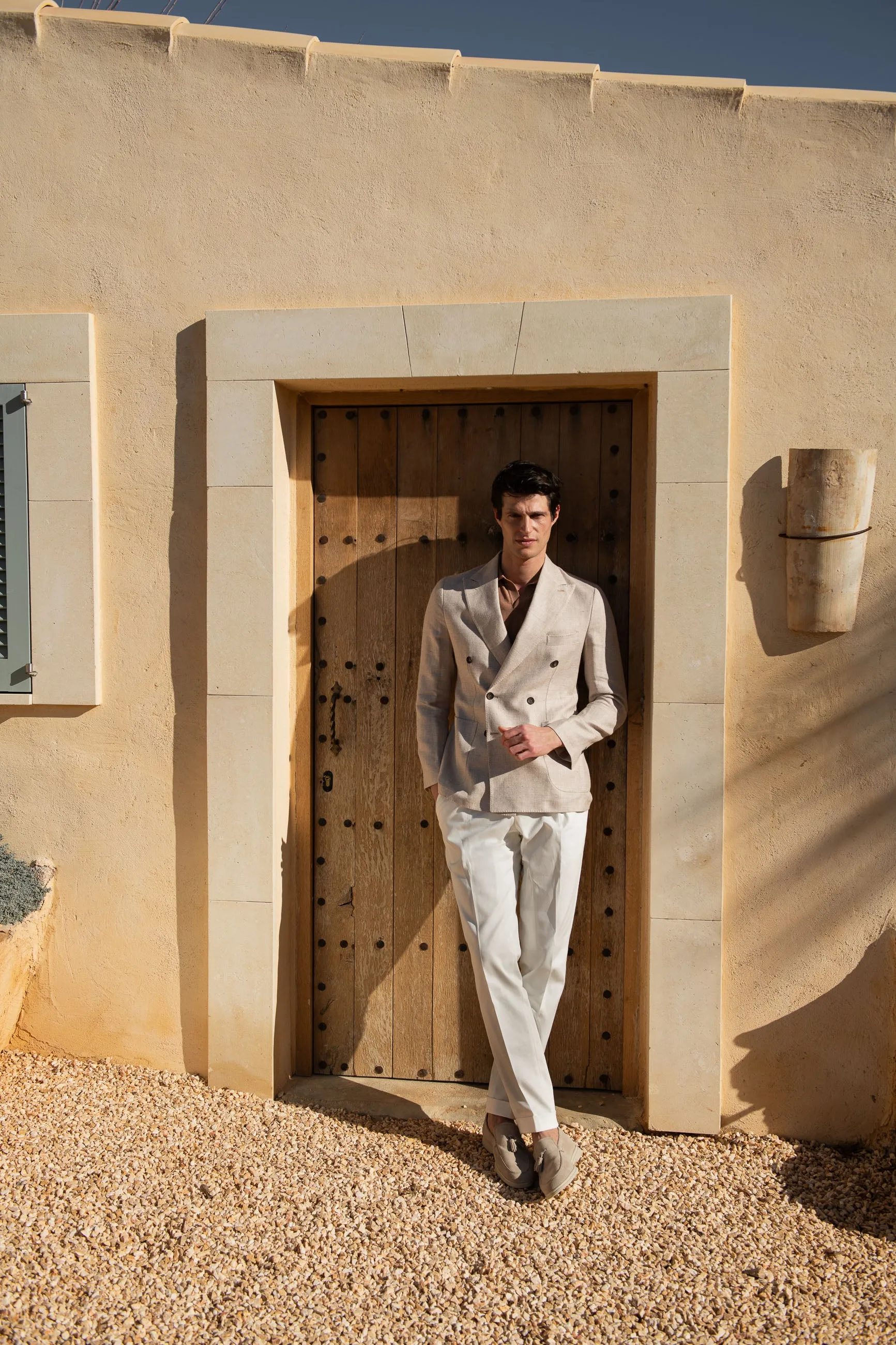 Beige double breasted linen cotton and silk jacket - Made in Italy sold by Pini Parma product image thumbnail 3