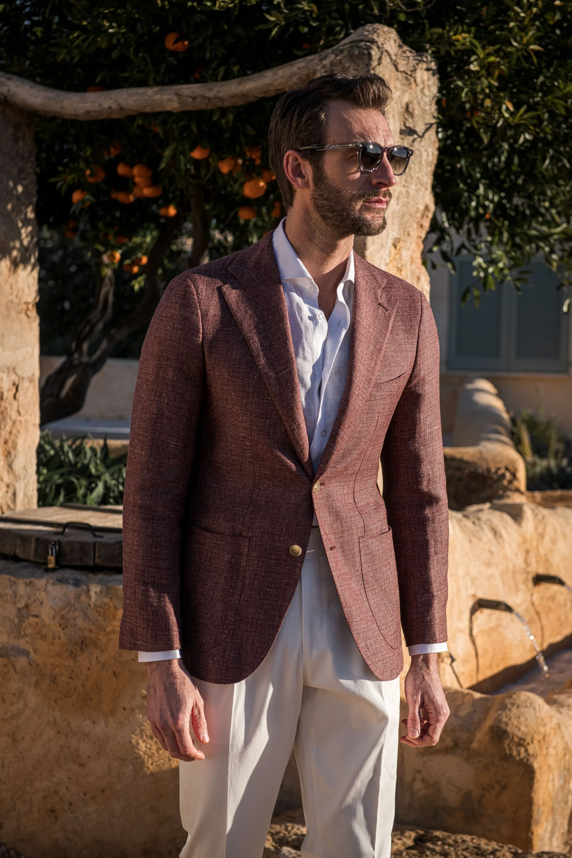 Burgundy linen and wool jacket - Made in Italy sold by Pini Parma