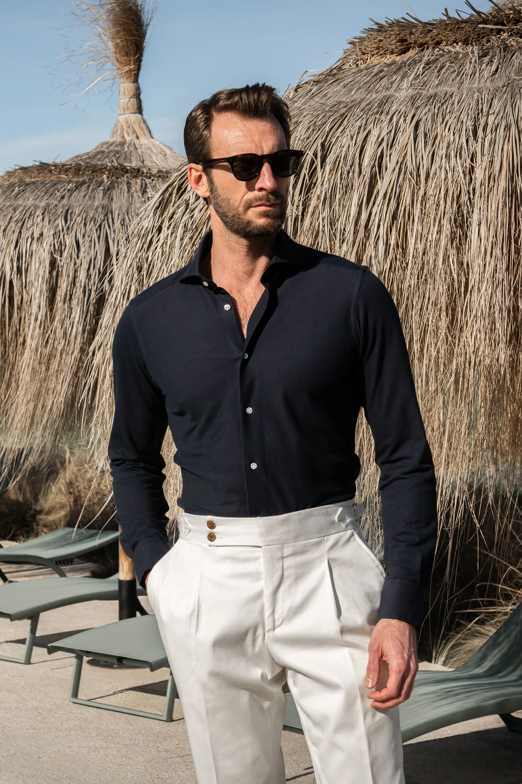 Navy jersey shirt - Made in Italy sold by Pini Parma