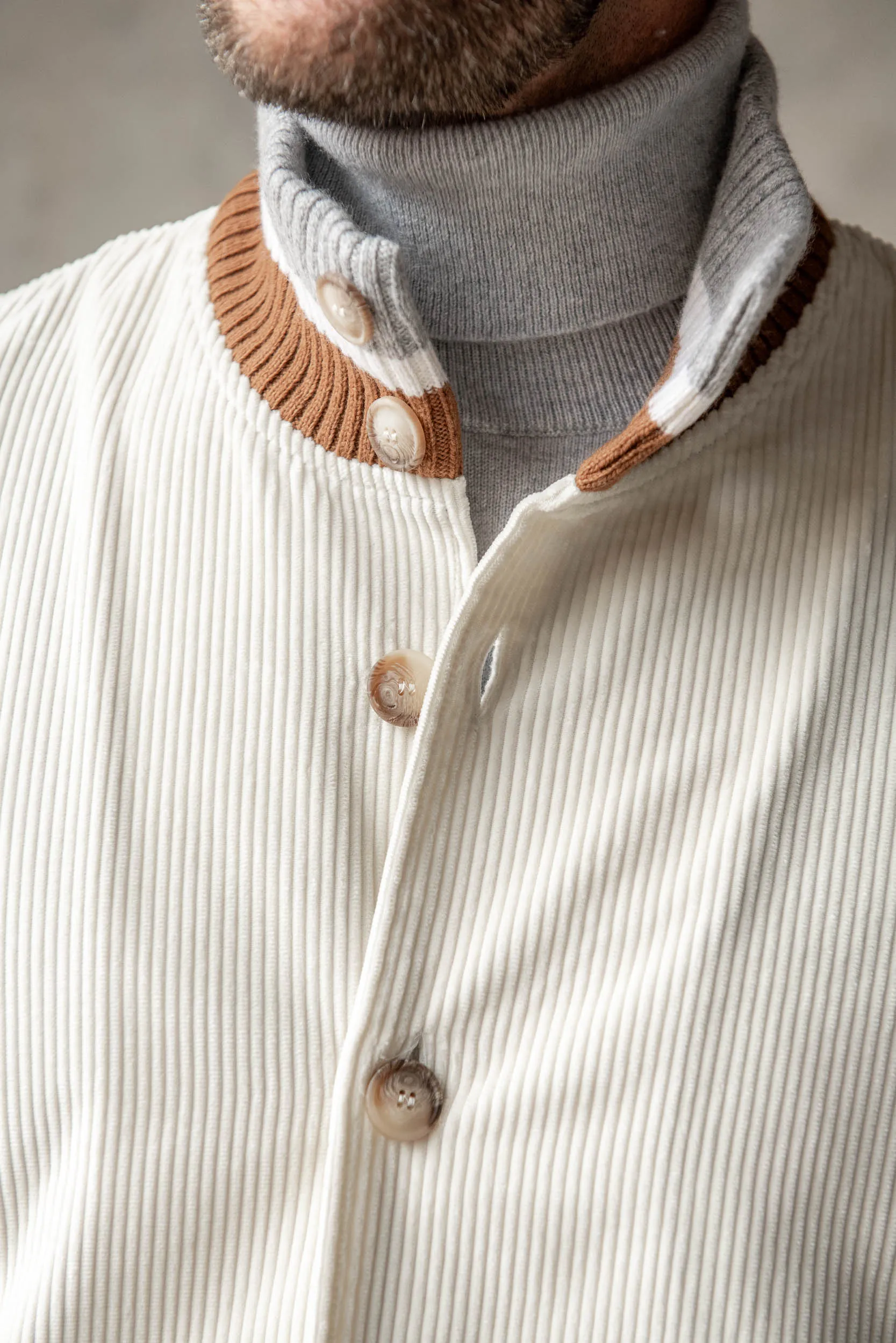 Off-white knitted and corduroy bomber – Made in Italy sold by Pini Parma product image thumbnail 4