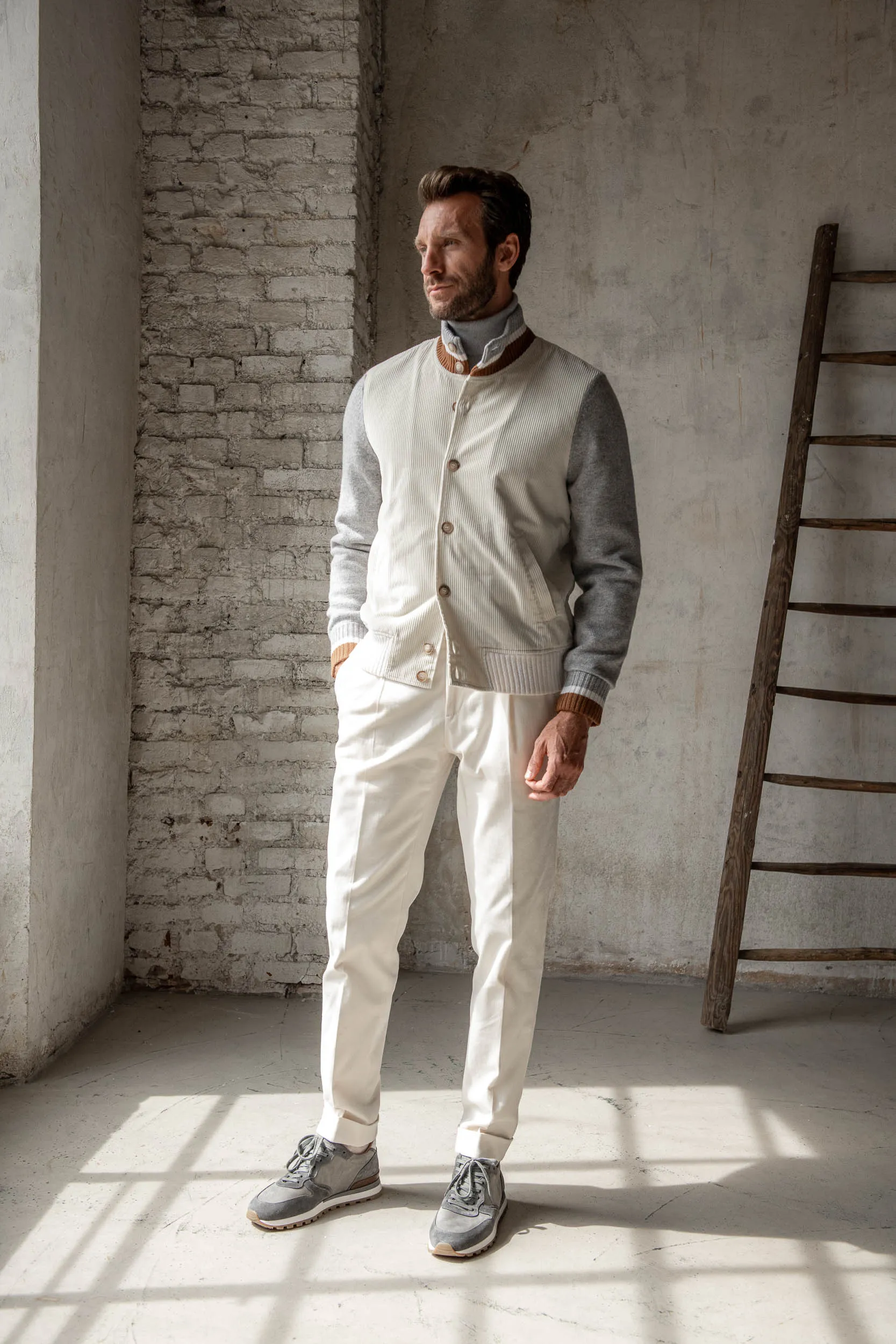 Off-white knitted and corduroy bomber – Made in Italy sold by Pini Parma product image thumbnail 2