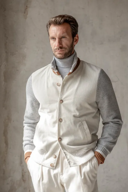Off-white knitted and corduroy bomber – Made in Italy sold by Pini Parma