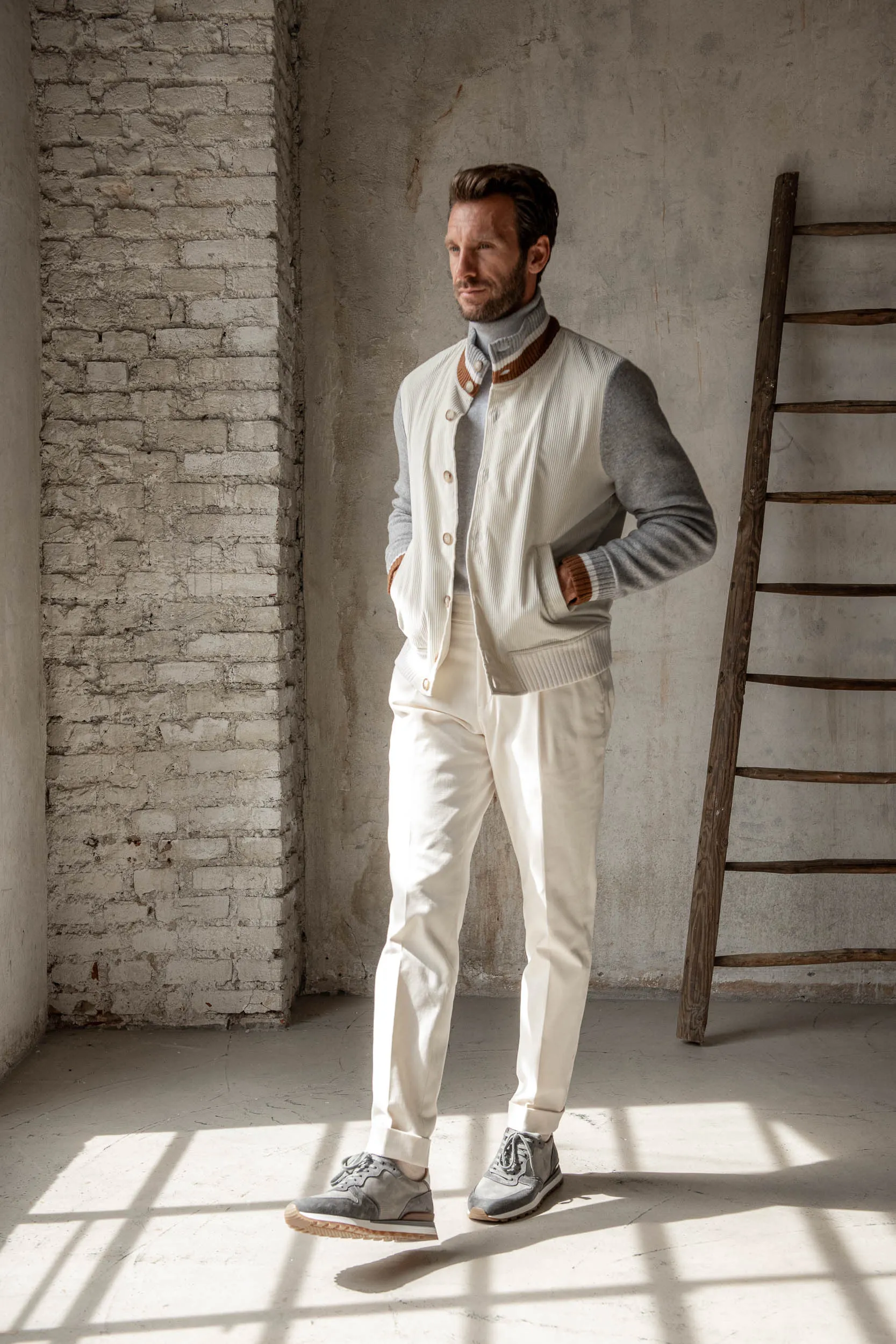 Off-white knitted and corduroy bomber – Made in Italy sold by Pini Parma product image thumbnail 5