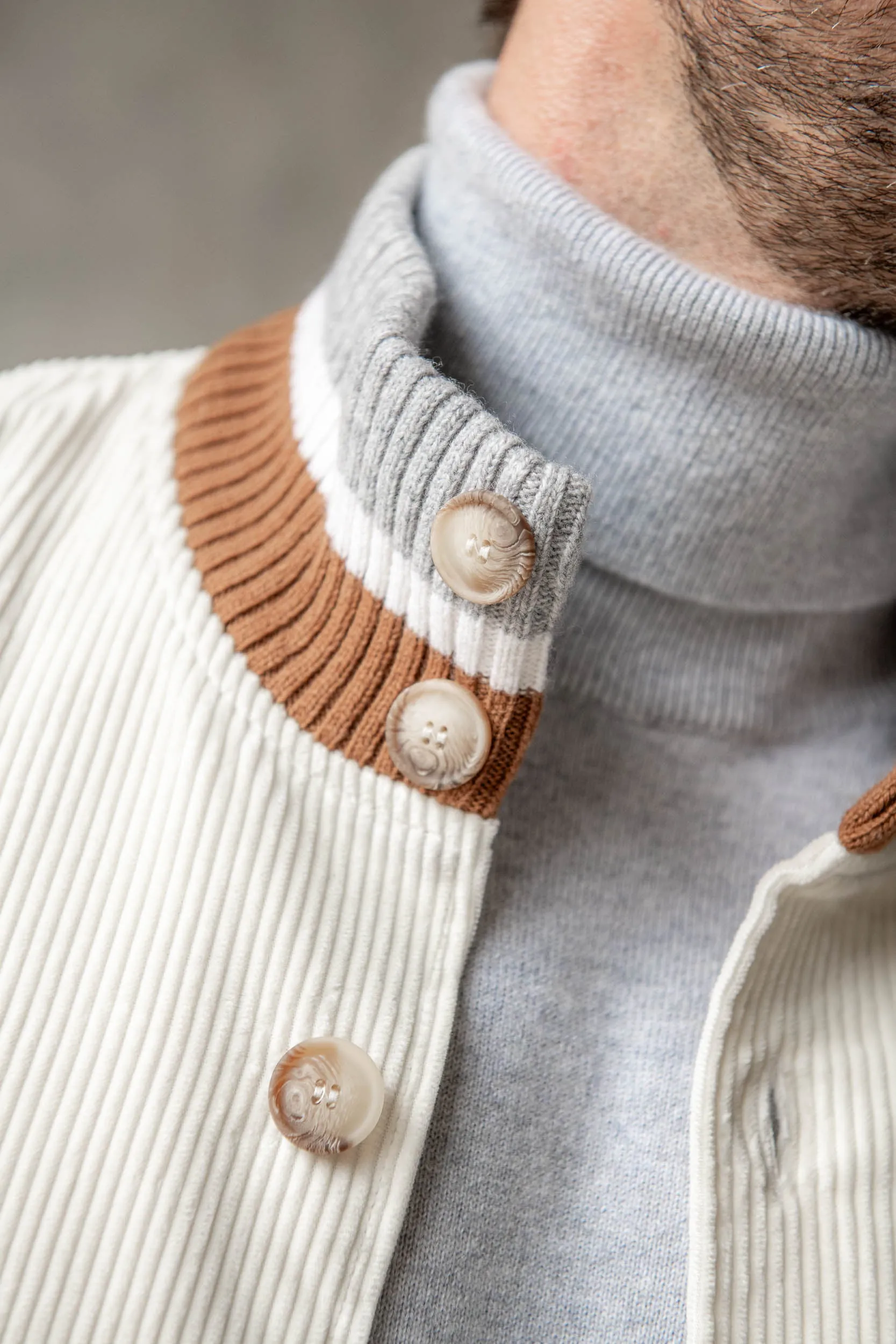 Off-white knitted and corduroy bomber – Made in Italy sold by Pini Parma product image thumbnail 3