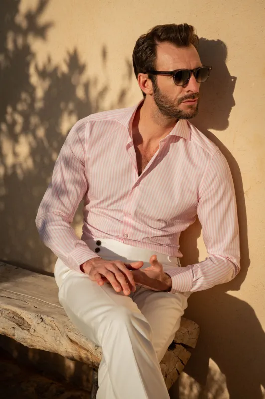Pink striped cotton shirt - Made in Italy sold by Pini Parma